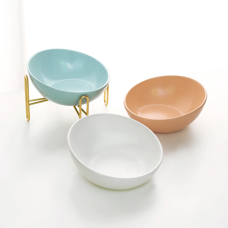 Raised Ceramic Cat And Dog Bowl with Metal Stand