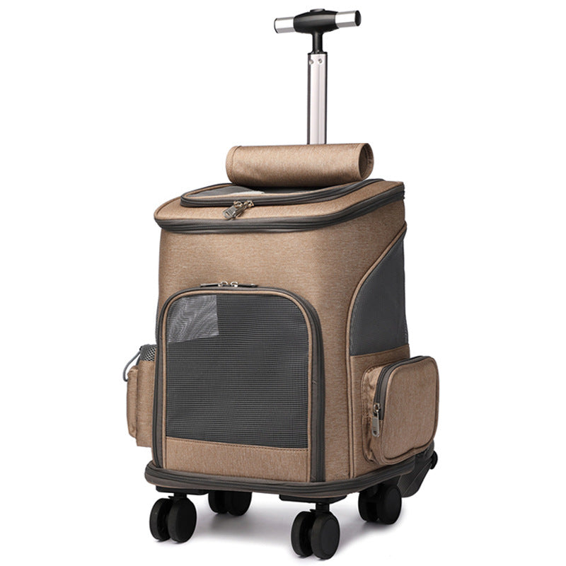Portable Traveling Cat Backpack With Universal Wheel Trolley