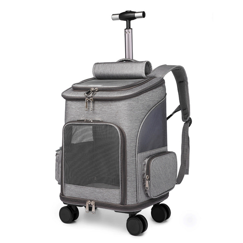 Portable Traveling Cat Backpack With Universal Wheel Trolley