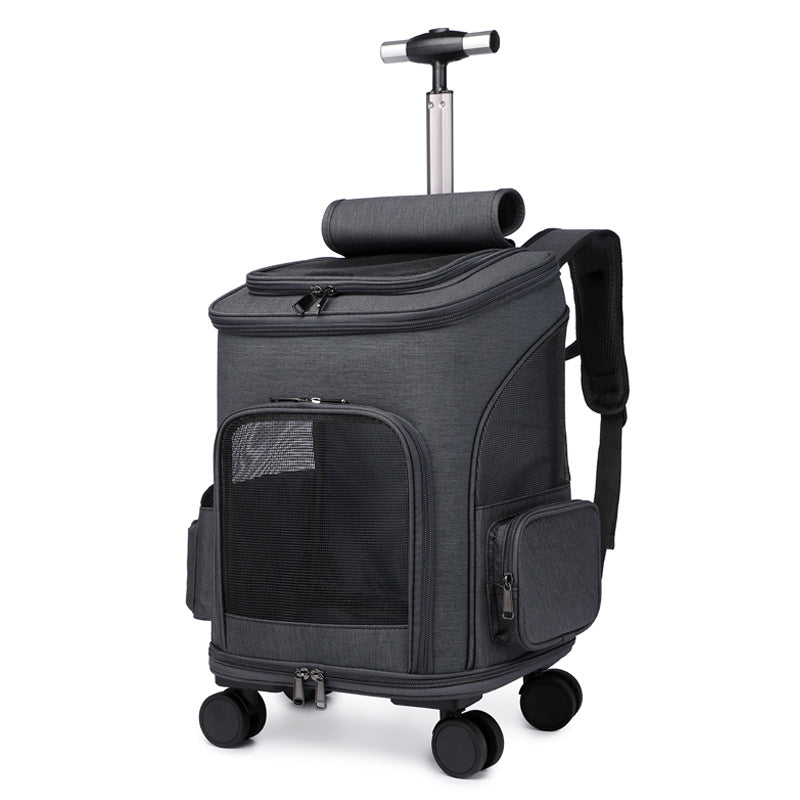 Portable Traveling Cat Backpack With Universal Wheel Trolley