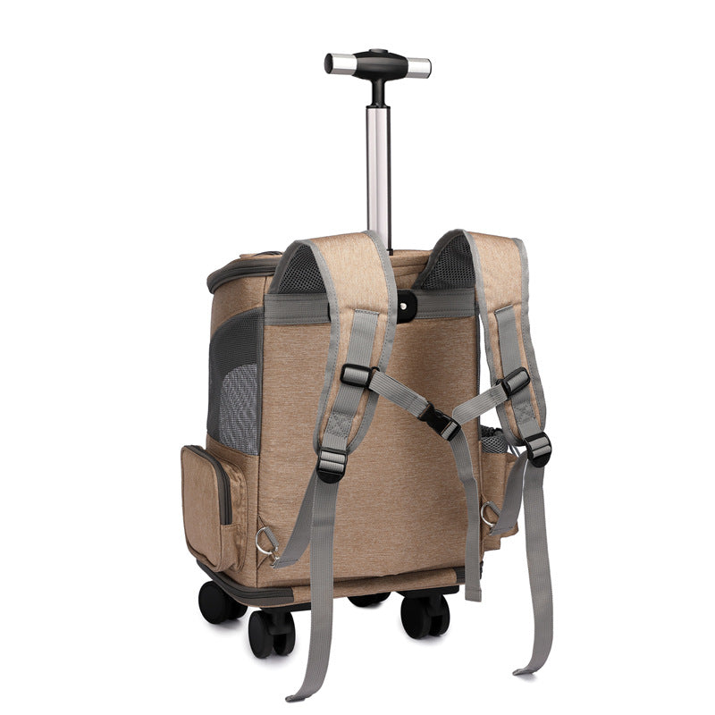 Portable Traveling Cat Backpack With Universal Wheel Trolley