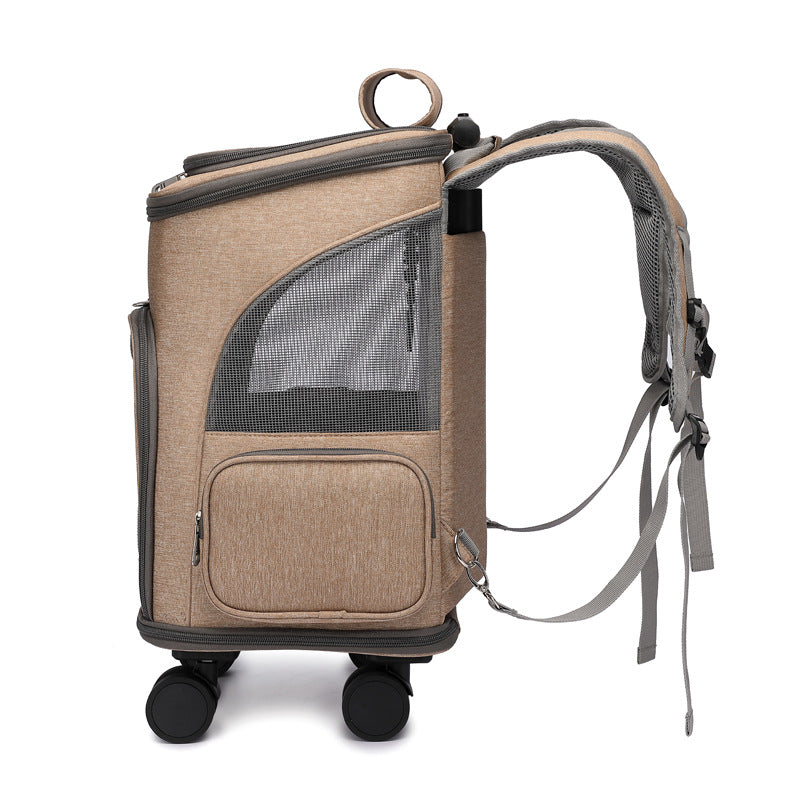 Portable Traveling Cat Backpack With Universal Wheel Trolley