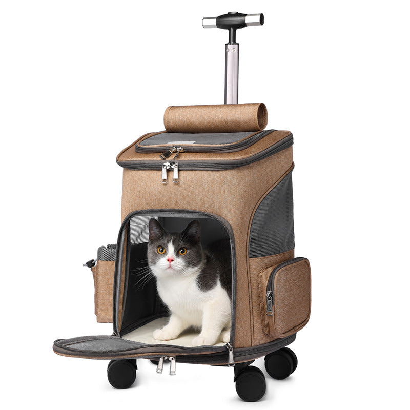 Portable Traveling Cat Backpack With Universal Wheel Trolley