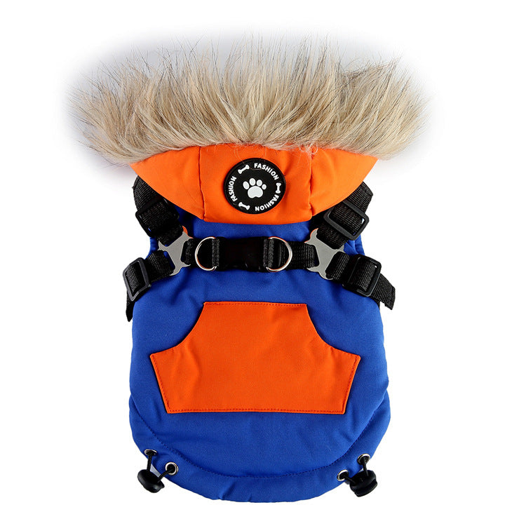 Winter Cotton Padded Clothes With Leash, Keep Pets Warm