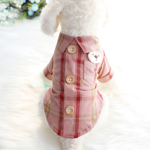 Bear Embroidery Plaid Shirts for Dogs, Cats with Button Down