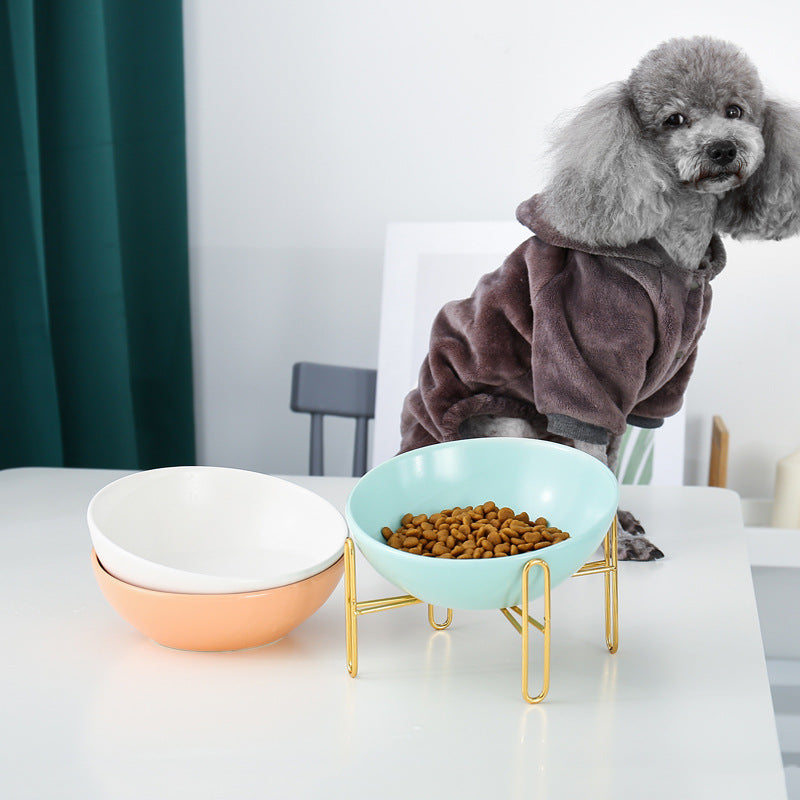 Raised Ceramic Cat And Dog Bowl with Metal Stand
