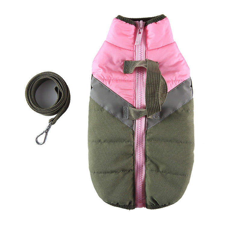 Winter Cotton Padded Clothes With Leash, Keep Pets Warm