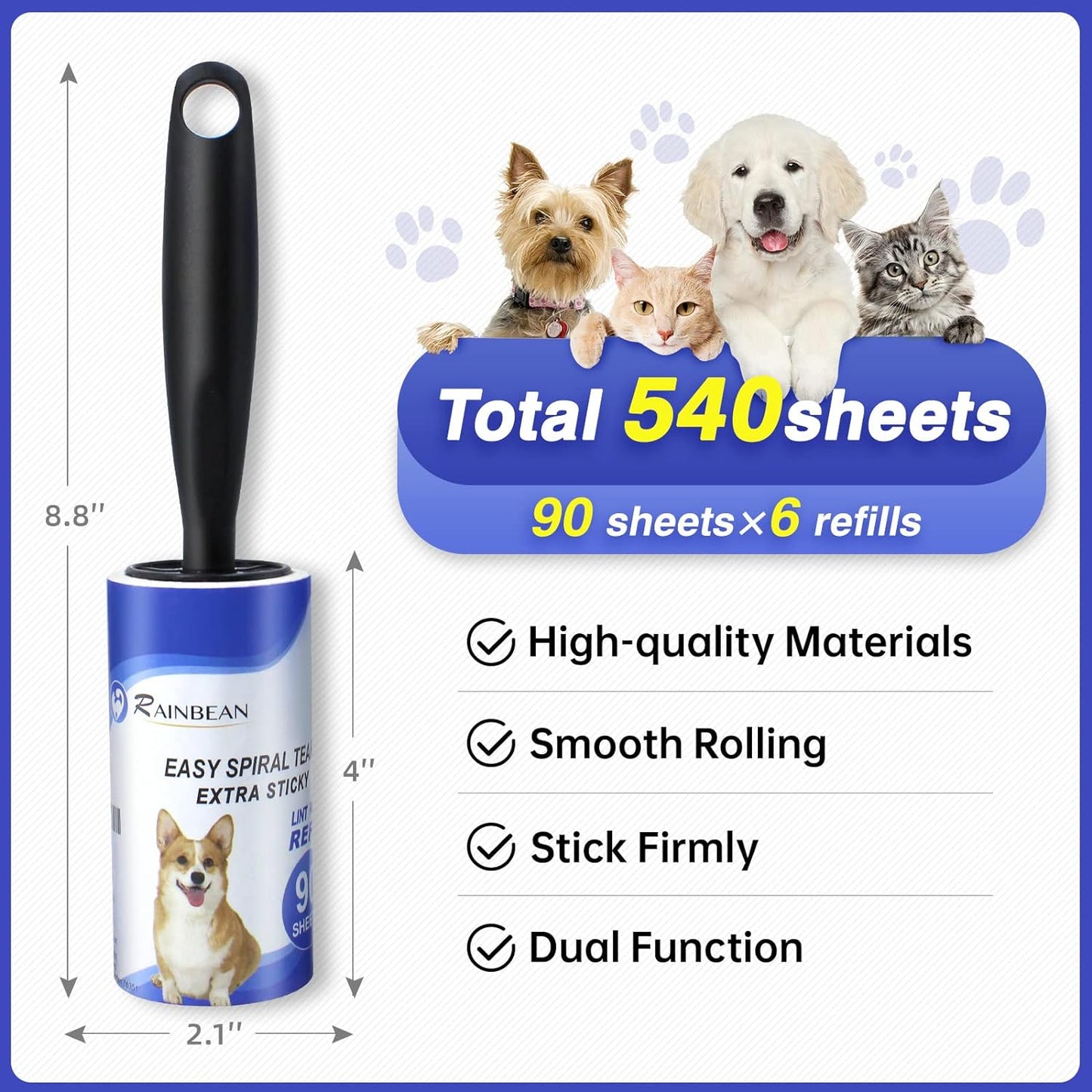 RAINBEAN Lint Rollers For Pet Hair Removal From Clothes