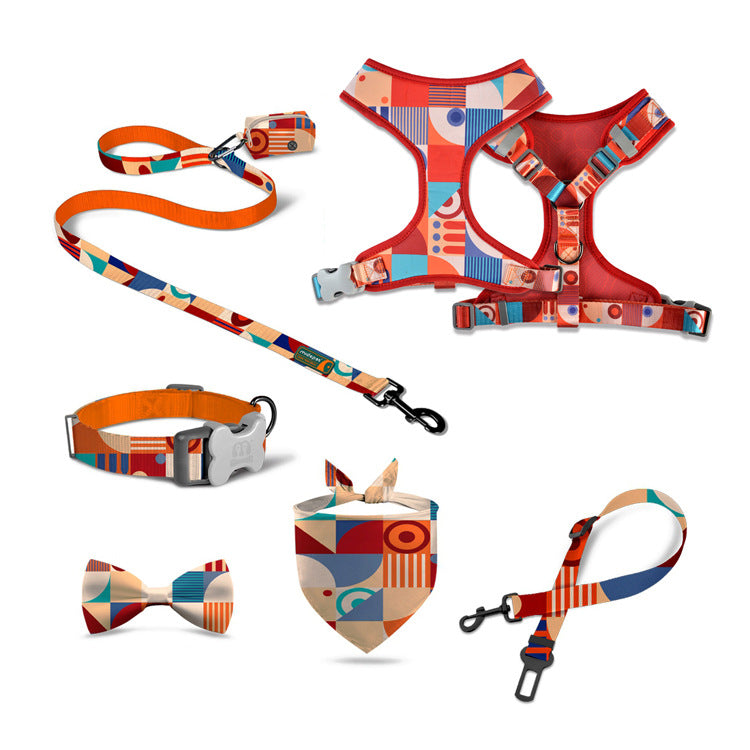 Lovely 7pcs Set Reflective Pet Harness, Collar, Tie and Leash