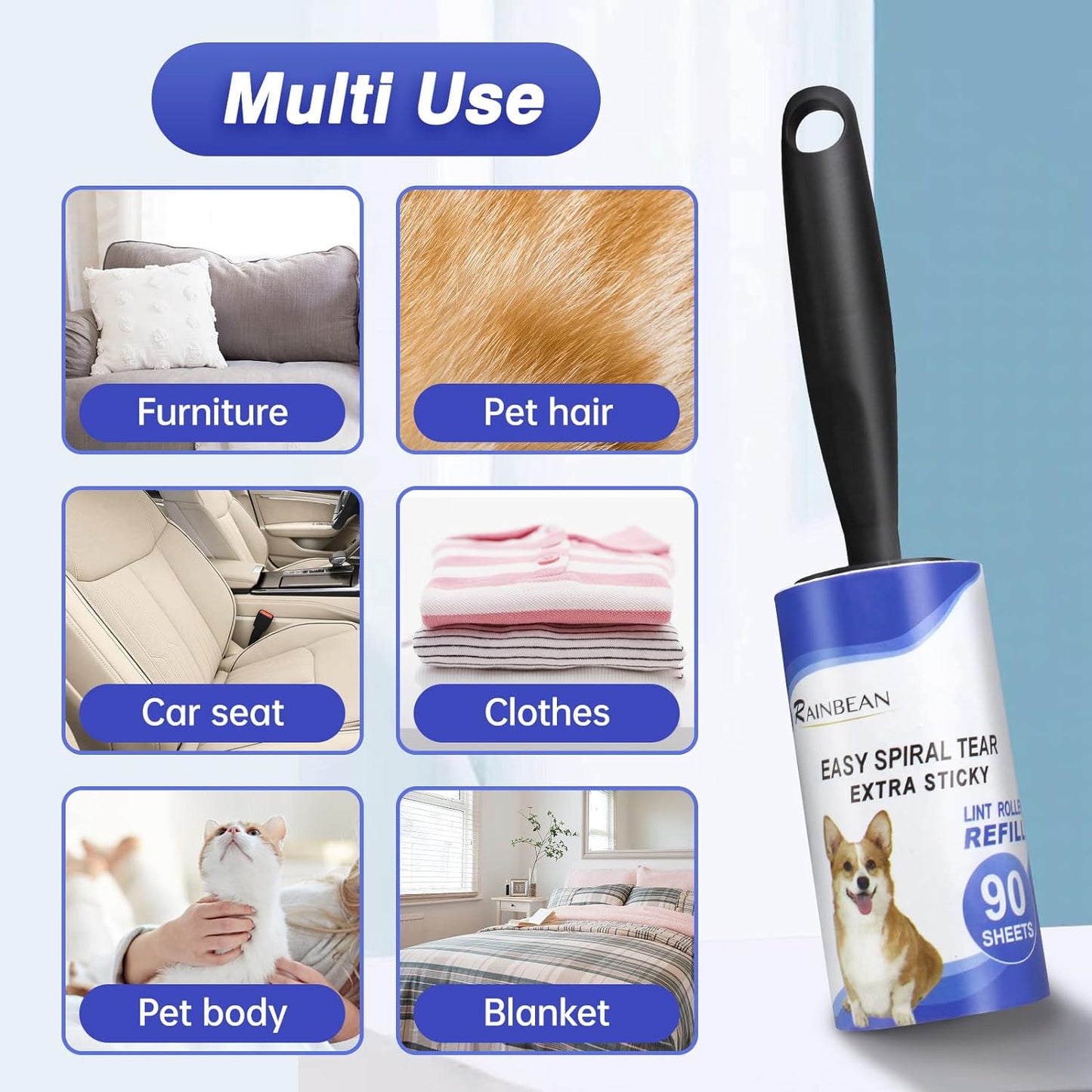 RAINBEAN Lint Rollers For Pet Hair Removal From Clothes