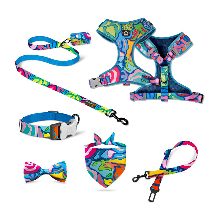 Lovely 7pcs Set Reflective Pet Harness, Collar, Tie and Leash