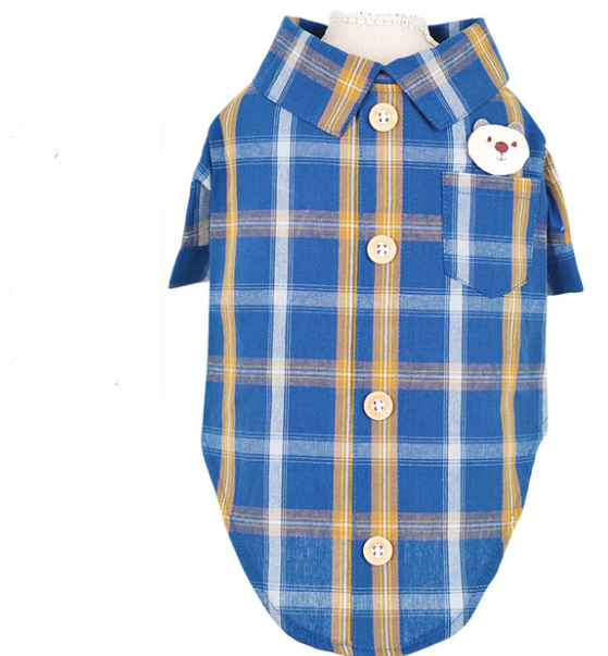 Bear Embroidery Plaid Shirts for Dogs, Cats with Button Down