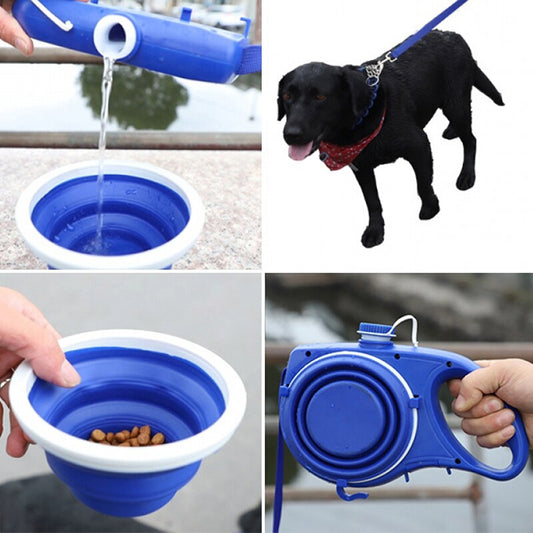 Dog leash with water bottle, cup and rope