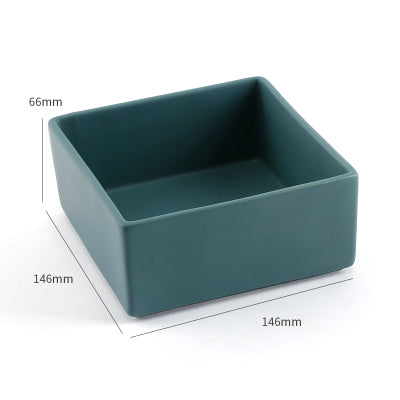 Square Colorful Ceramic Dog Cat Pet Feeding Bowl With Bamboo Tray