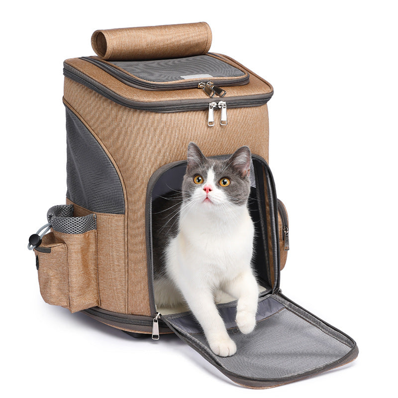 Portable Traveling Cat Backpack With Universal Wheel Trolley