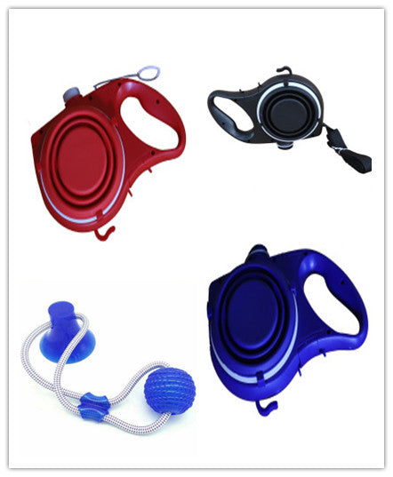 Dog leash with water bottle, cup and rope