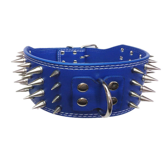 Four-row spiked pet collar with anti-bite rivet
