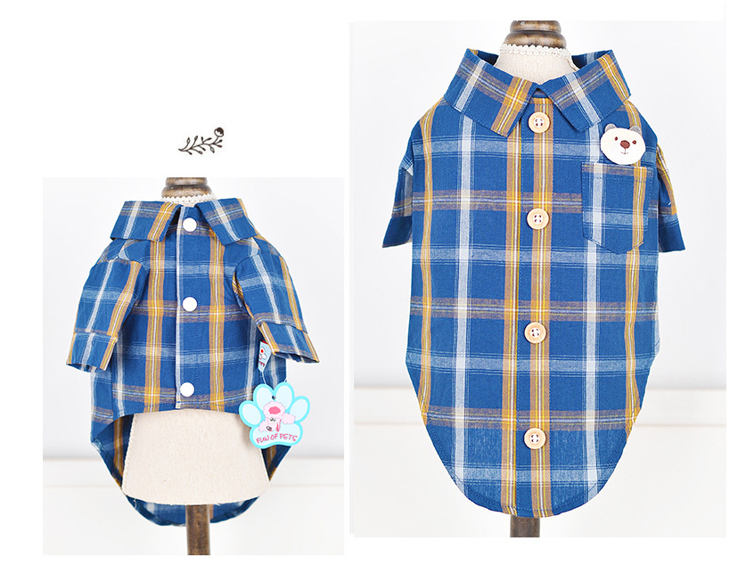 Bear Embroidery Plaid Shirts for Dogs, Cats with Button Down