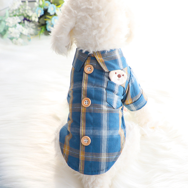 Bear Embroidery Plaid Shirts for Dogs, Cats with Button Down