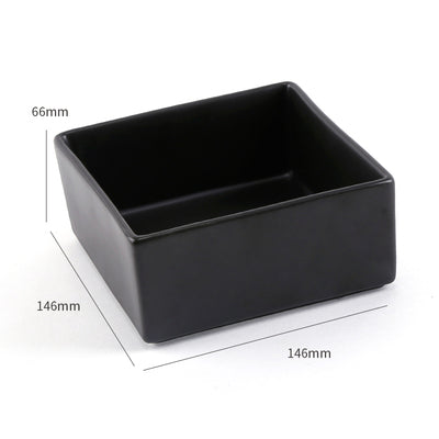 Square Colorful Ceramic Dog Cat Pet Feeding Bowl With Bamboo Tray