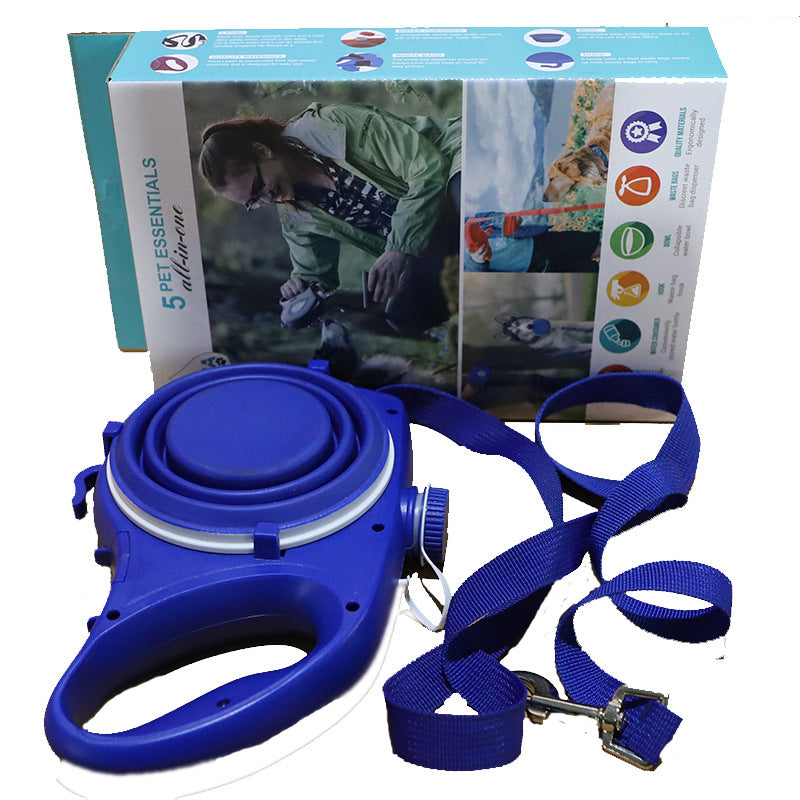 Dog leash with water bottle, cup and rope