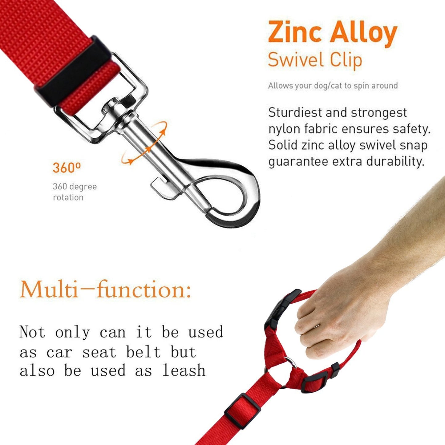 Pet safety car seat belt and leash