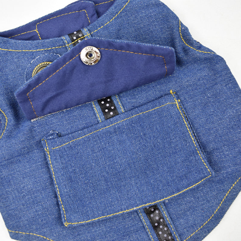 Denim Dog Vest Harness and Leash Set with Stars