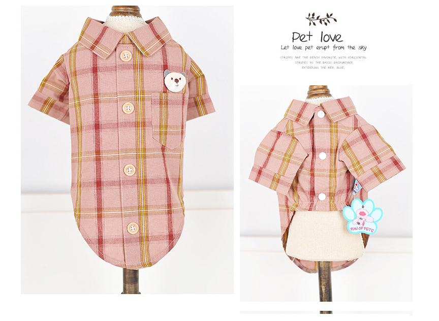 Bear Embroidery Plaid Shirts for Dogs, Cats with Button Down