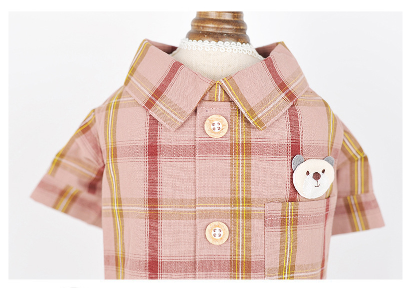 Bear Embroidery Plaid Shirts for Dogs, Cats with Button Down