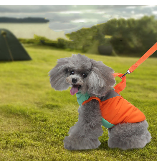 Winter Cotton Padded Clothes With Leash, Keep Pets Warm