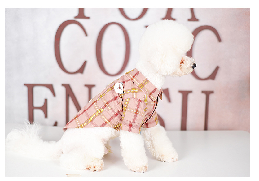 Bear Embroidery Plaid Shirts for Dogs, Cats with Button Down