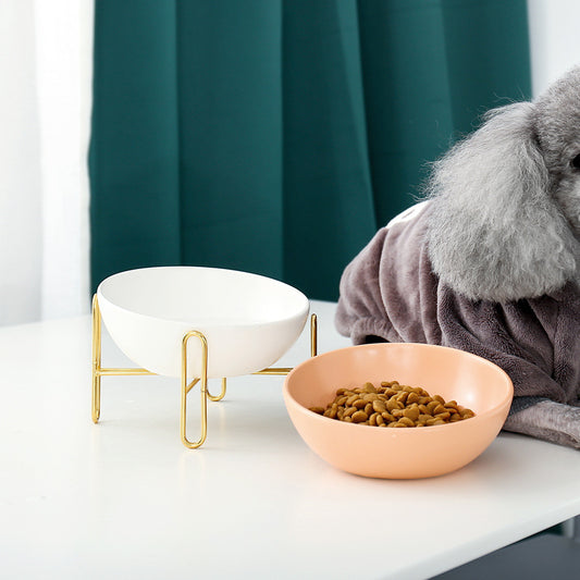 Raised Ceramic Cat And Dog Bowl with Metal Stand