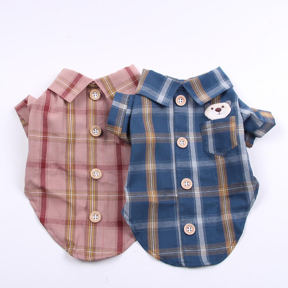 Bear Embroidery Plaid Shirts for Dogs, Cats with Button Down