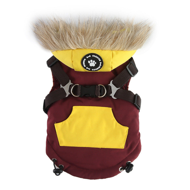 Winter Cotton Padded Clothes With Leash, Keep Pets Warm