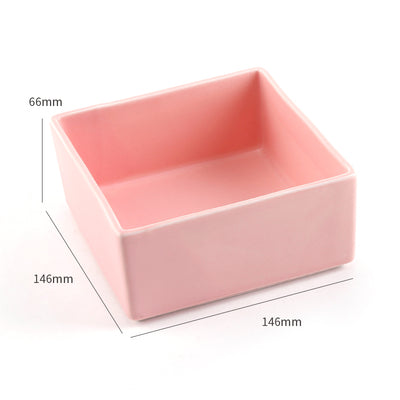 Square Colorful Ceramic Dog Cat Pet Feeding Bowl With Bamboo Tray