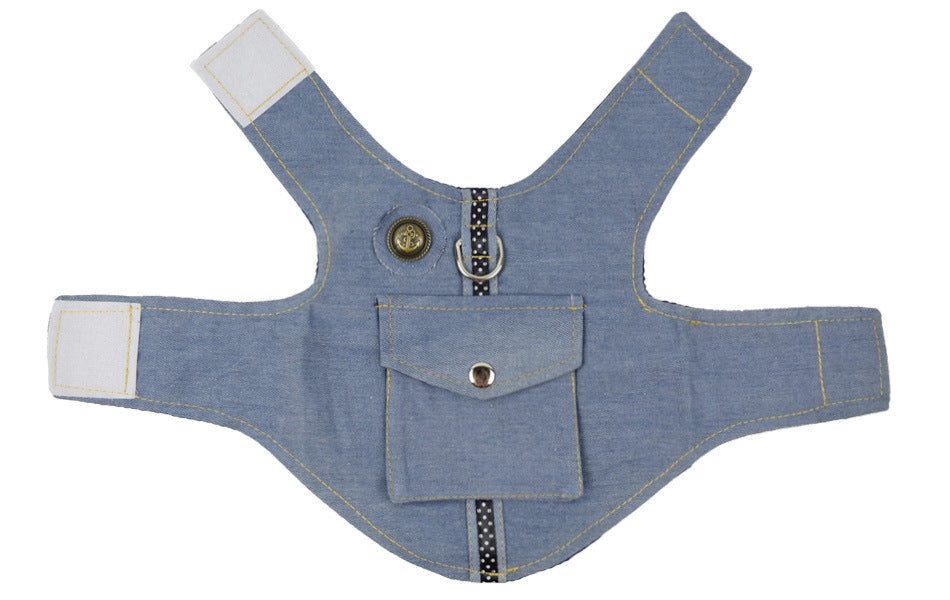 Denim Dog Vest Harness and Leash Set with Stars