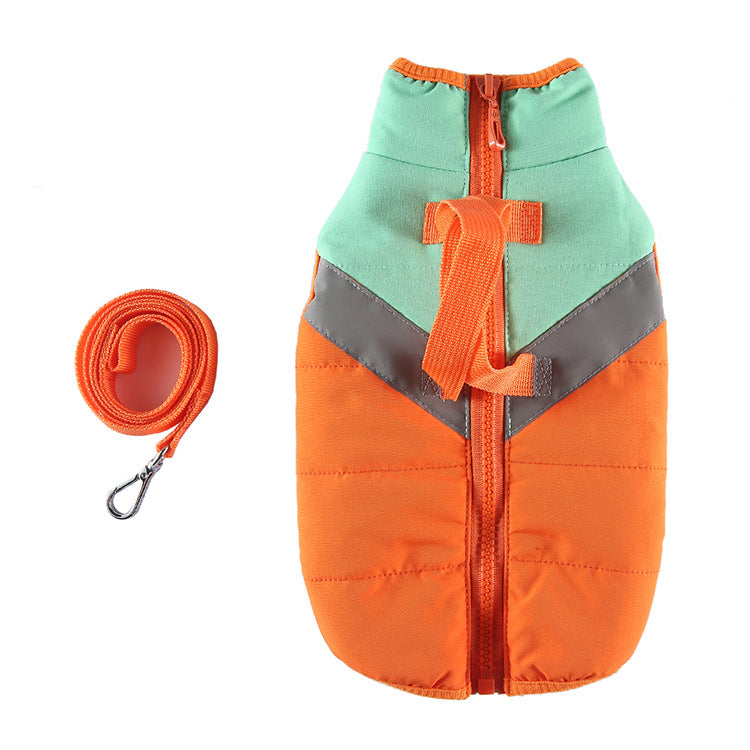 Winter Cotton Padded Clothes With Leash, Keep Pets Warm